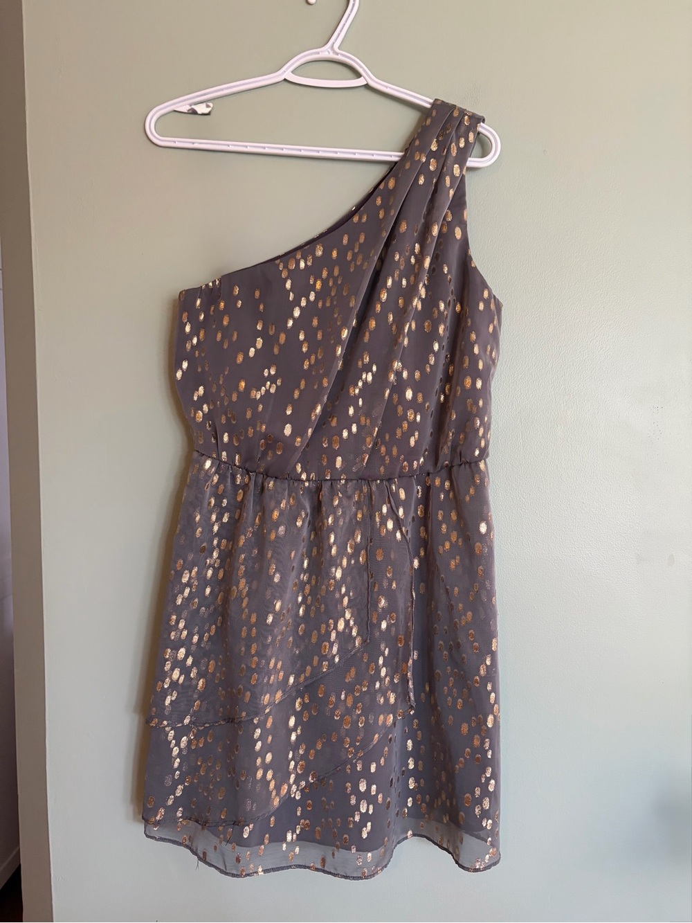 NWOT BCBGeneration Gold Metallic One Shoulder Dress 6 Y2K Glam Indie Sleaze